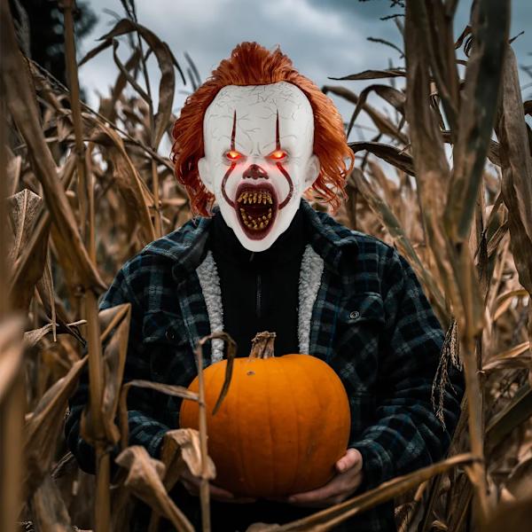 Halloween Mask Skrämmande Pennywise Skrämmande clown Helansikte Skräckkostym Fest Semester Cosplay Dekoration Rekvisita Vuxen