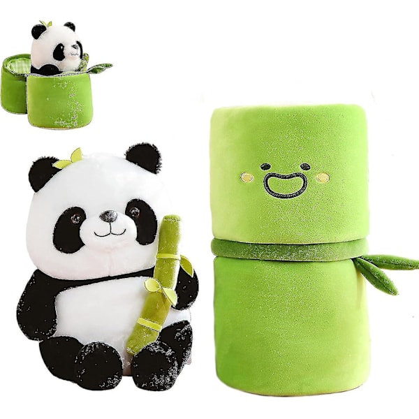 Panda gosedjur, Panda plysch leksak med bambu, söt mjuk plysch Panda kudde docka, födelsedagspresenter för barn och flickor