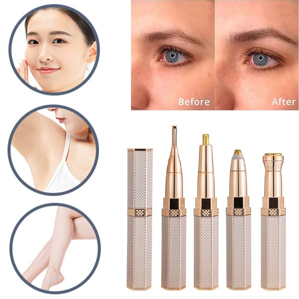 Kvinnor 4 i 1 ansiktshår Remove Razor Shaver Nose Eyebrow Trimmer Trichome