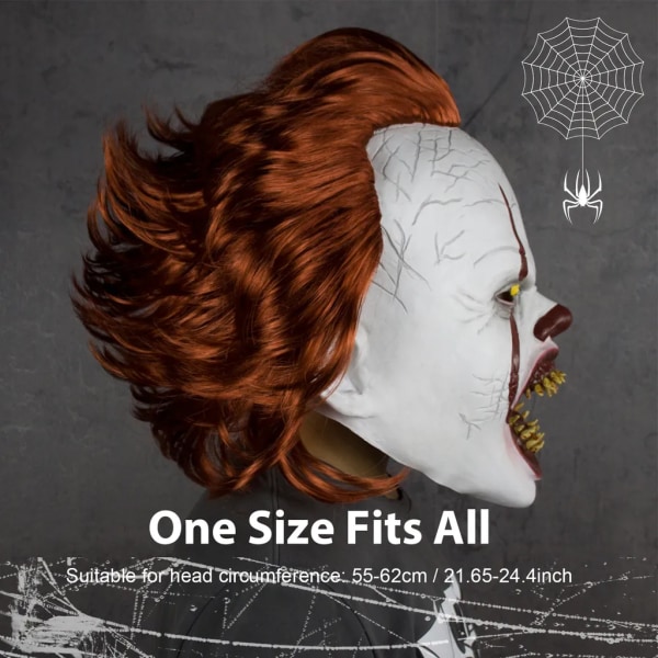 Halloween Maske Skræmmende Pennywise Skræmmende klovn Helansigt Horror Kostume Fest Ferie Cosplay Dekoration Rekvisitter Voksen