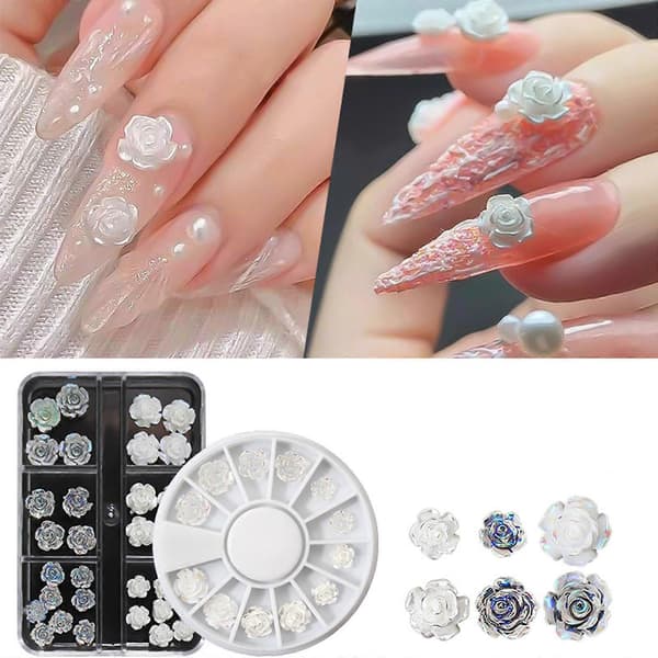 Nagelblomma Glitter Dekaler 3D Kamelia Nagelkonst Charm Dekor Manikyr Smycken