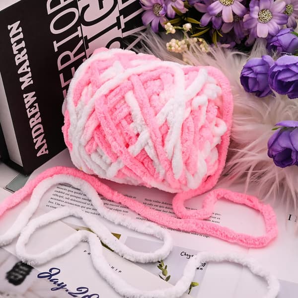 #(Rosa Hvit) 4 Pakker 100g Akryl Strikkegarn for Hekling, Strikking#