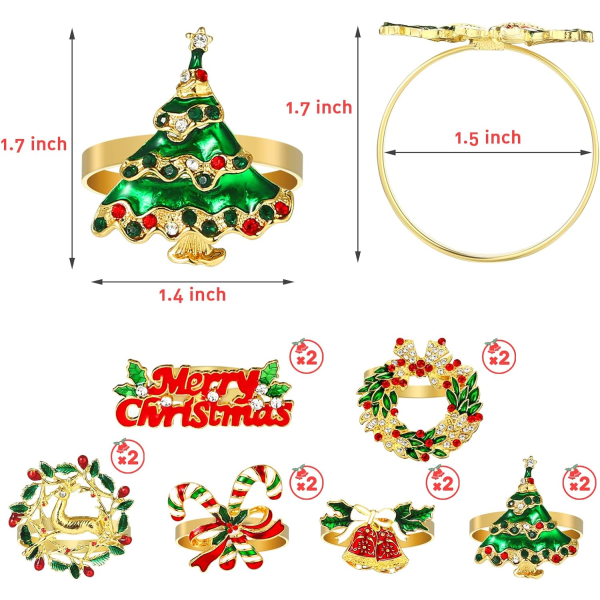 Set med 12 jul servettringar, jul servettringar guld jul