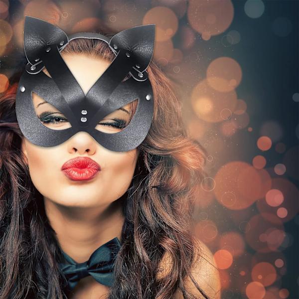 Black Cat Mask Kvinnor Cat Costume Läder Maskerad Mask Cosplay