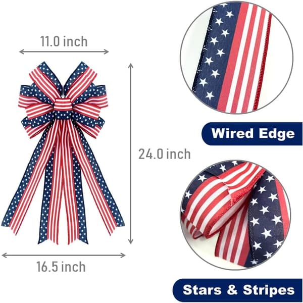2 ST Stor patriotisk rosett 24 tommer Amerika flagg Krans rosett Stjerner & striper