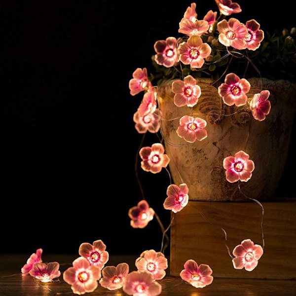 Flower String Lights Fairy Pink Cherry Blossom Lights 3m 30 LEDs USB och batteridrivna dekorativa lampor