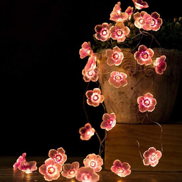 Flower String Lights Fairy Pink Cherry Blossom Lights 3m 30 LEDs USB og batteridrevne dekorative lamper