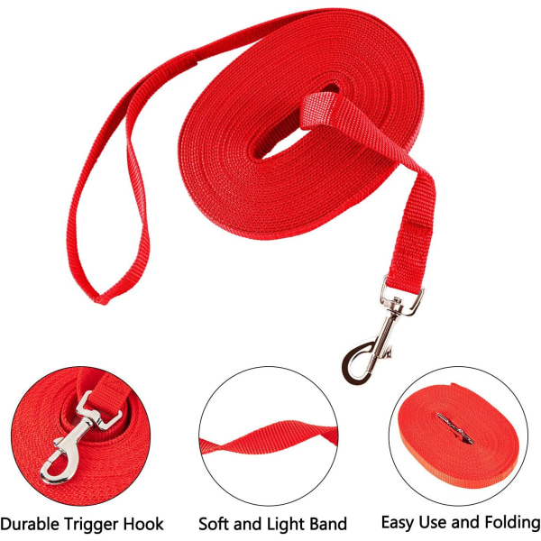 Hundträningskoppel Long Line Valp Lydnad Återkallningsledning för hundar ， Perfekt för lek Camping Beach Backyard (S 15 Ft, Red)