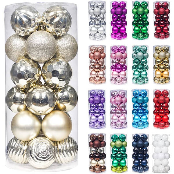 24ct Christmas Ball Ornaments Shatterproof Xmas Tree hängande bollar dekorationer
