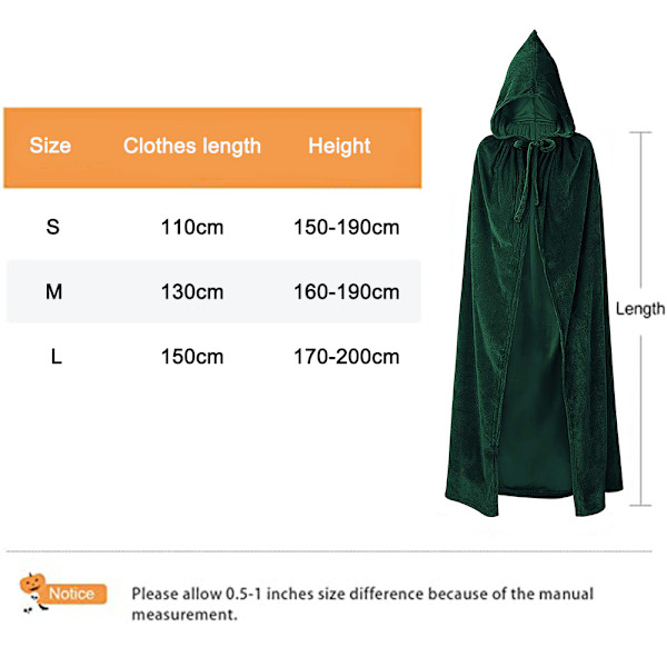 Hooded mantel Unisex vuxen mantel med huva Halloween jul Green M