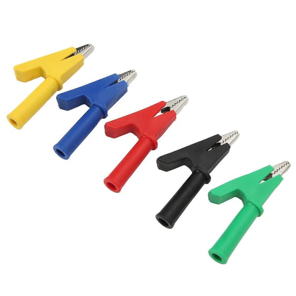 Krokodilleklemme Isoleret Testklemme 4mm Jack 10mm Åbning Rød Sort Gul Blå Grøn 60049