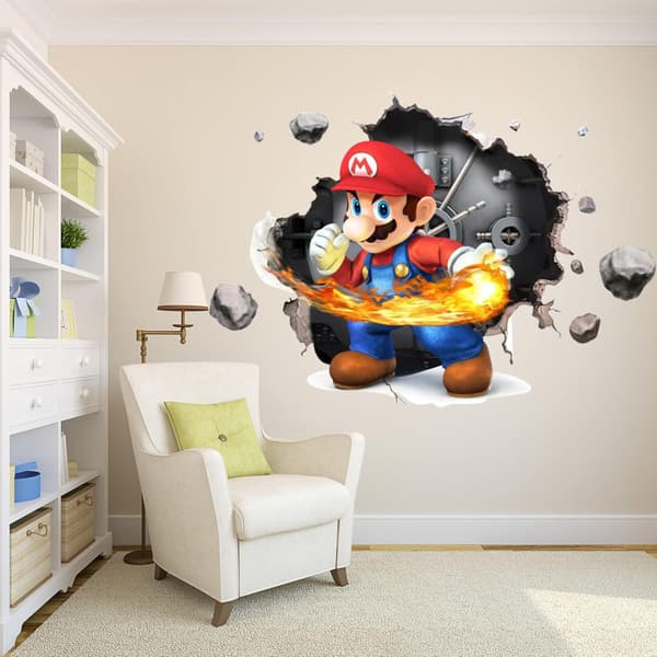 #Mario 3D veggklistremerke, tapet, PVC, dekorasjon, 49*34CM#