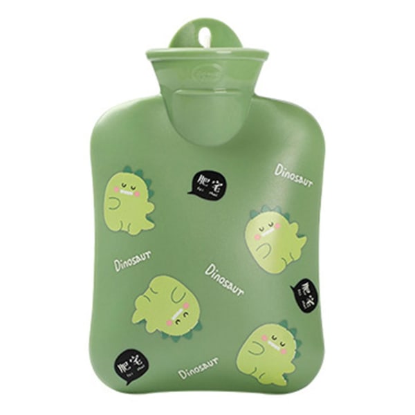 400 ml varmvattenpåse tecknat mönster Anti-explosion Läcksäker likformig uppvärmning Återfyllningsbar hålla varm pvc dinosaurie Green