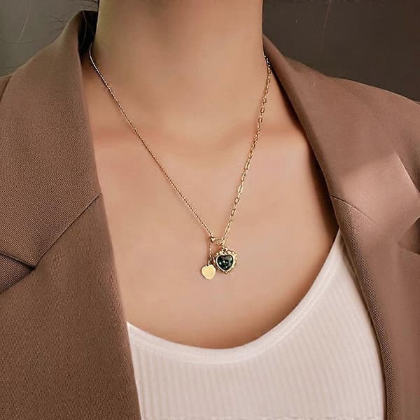 One Piece Rustfritt Stål Stilfullt Grønn Farge Hjerteformet Choker