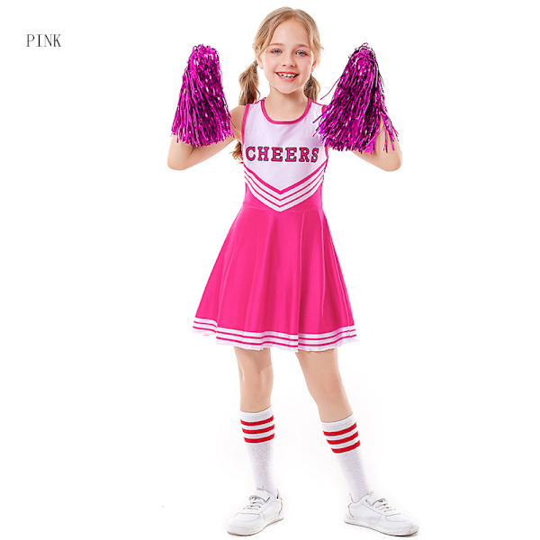 Piger Cheerleader kostume Halloween musikalsk festkjole pink 150cm
