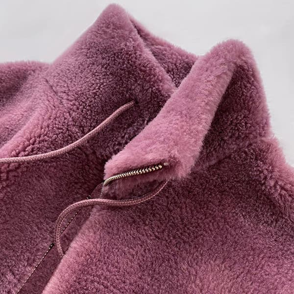 Dam fleece fluffig Teddy Bear Coat Plain Pocket Jacka Ytterkläder Lila L