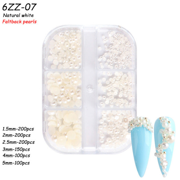 Nageldekorationer för Nail Art Halvcirkel Full Circle Färgglad Pearl Aurora 6-grid Pearl ZZ01 12g 6-grid Pearl ZZ07
