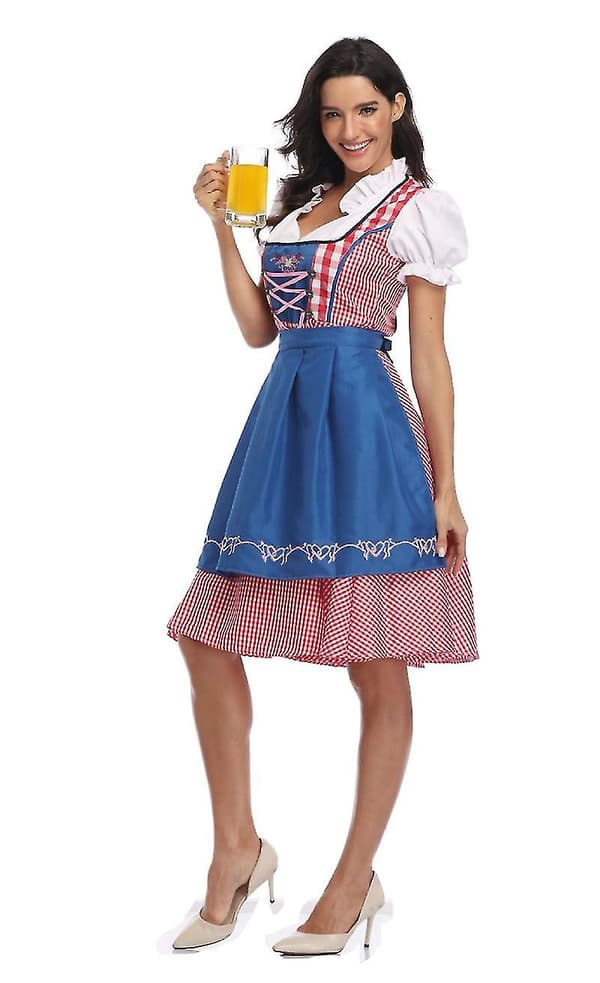 Oktoberfest Ølpige Kostume Bayersk Traditionel Dirndl Kjole W til Kvinder Blue L