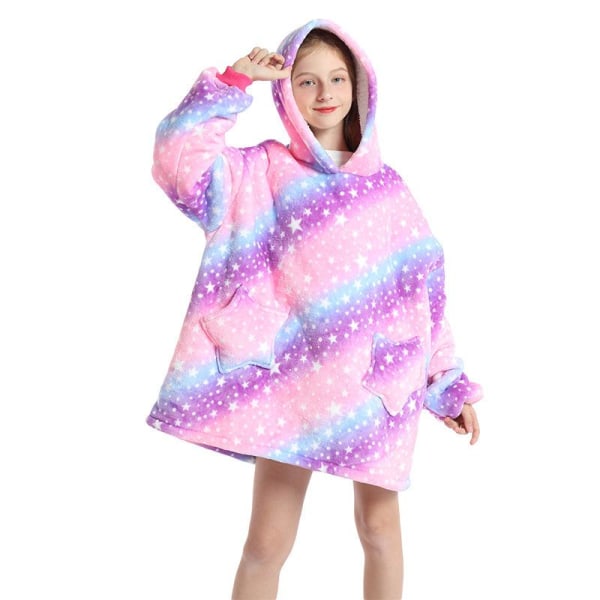 Børn Oversized Sweatshirt Tæppe med Hættetrøje Blød Varm Fleece Badekåbe Färgrik2