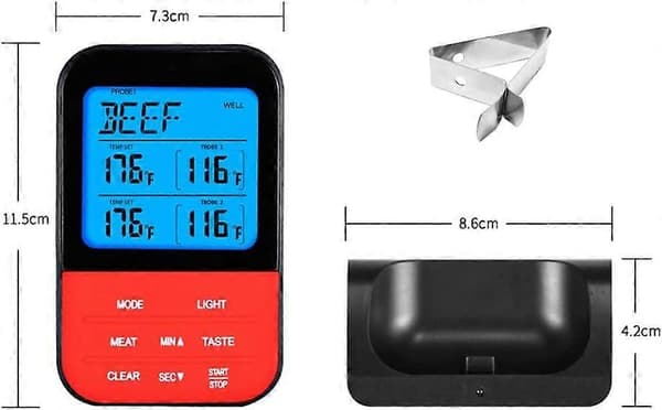 Dobbelt probe digitalt termometer trådløst programmerbart temperaturmåler vandtæt måler madlavning BBQ grilltermometer - køkkentermometer, vandtæt