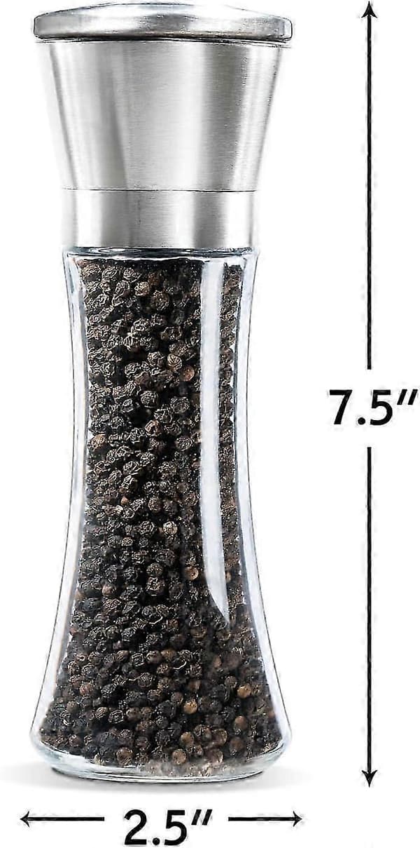 Premium Salt- og Peberkværnsæt med 2 stk. - Børstet Rustfrit Stål Peberkværn og Saltkværn, 177 ml Glas Ta