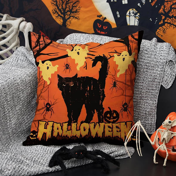 Halloween case 18x18 tum Ghosts Cat Spider Decor Black