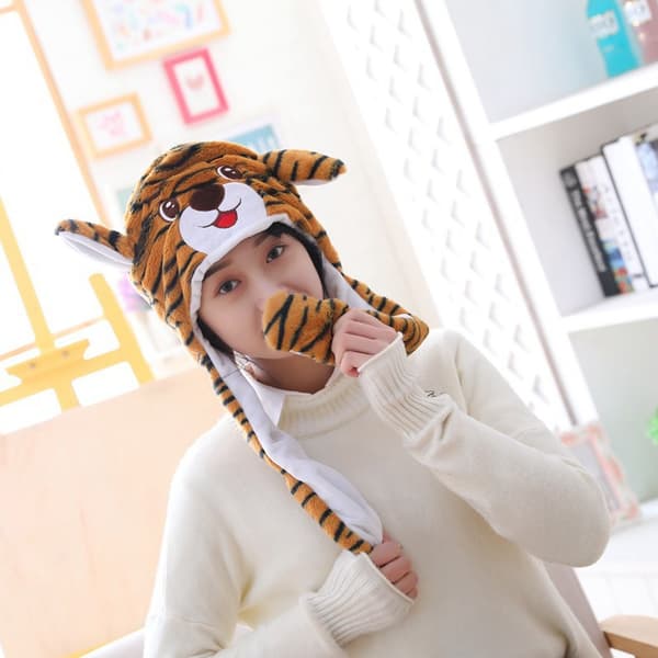 #Tigerhuva med rörliga öron plyschhuva#