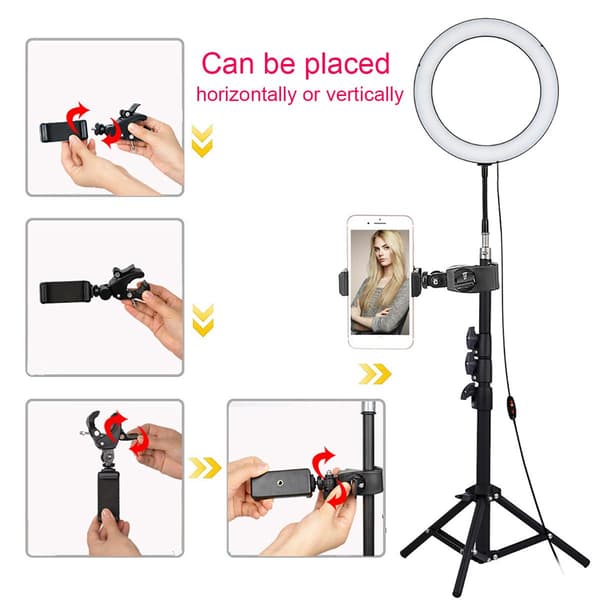 Ring Light Selfie Lampe LED med Speil + Fjernkontroll Stativ black