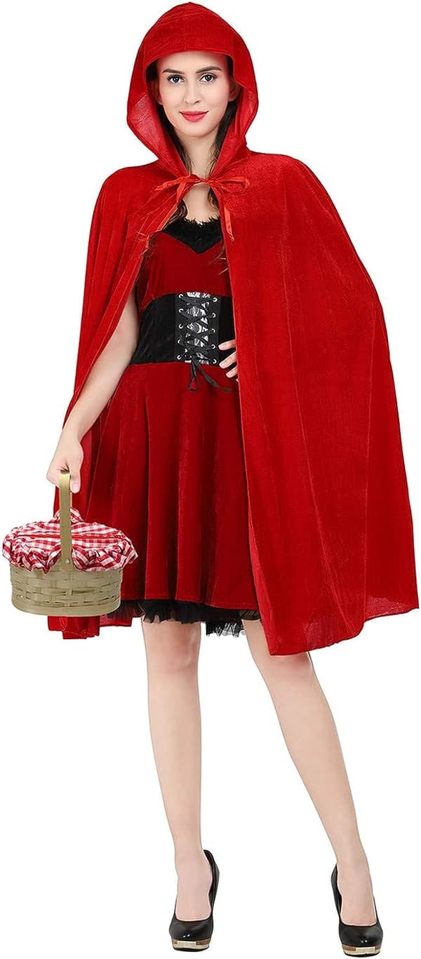 Rödluvans dräkt för kvinnor Röd Cape-mantel Halloween