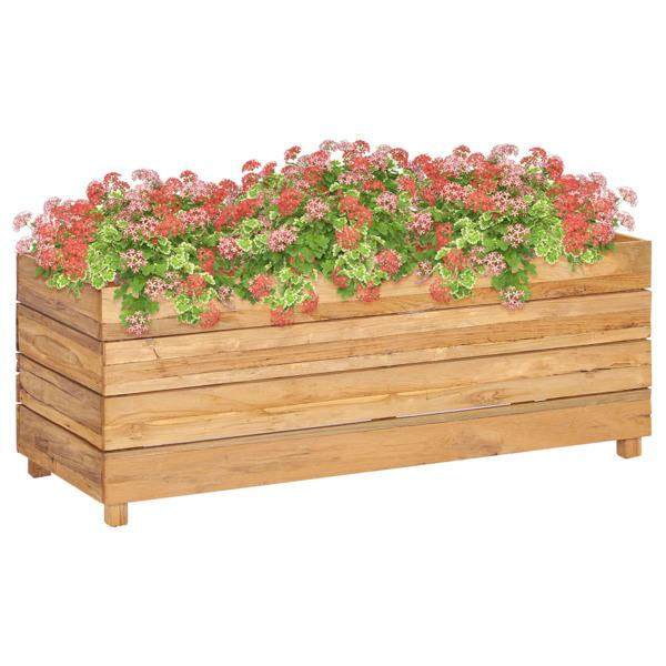 vidaXL Plantekasse opphøyd 100x40x38 cm massiv teak og stål brown