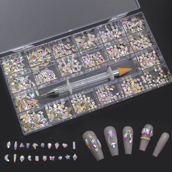 Oregelbundna Rhinestones Flatback Nail Jewels D-dekorationer Diamantliknande stenar Gems Set för Nail Art DIY Flat Strass 3