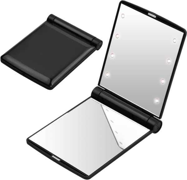 Vikbar LED-fickspegel - svart, ficksresespegel, pe