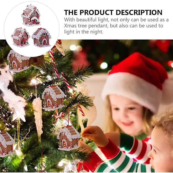 3 stk. julebelyst pepperkakehus ornament miniatyr