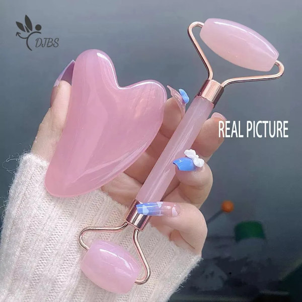 Rosa Gua Sha Værktøjer Massager Til Ansigts Hudpleje Roller Sæt pink