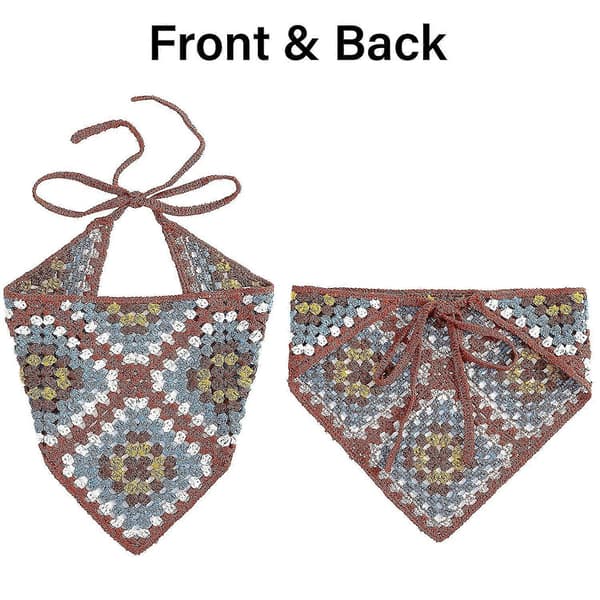 Heklet Bandana Heklet Blomsterhodebånd Damehodebånd (Khaki + Brun) (santanxing)