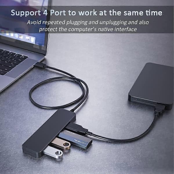 USB3.0 hub, dockingstation med fire porte USB3.0 hub, sort