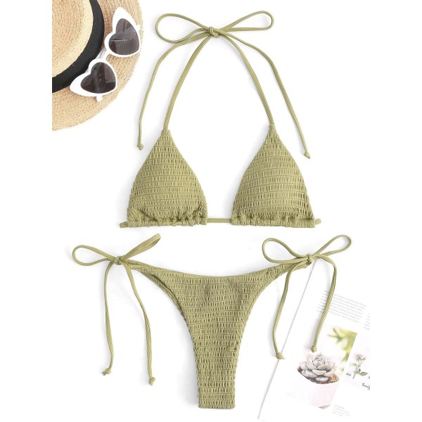 Naisten riimubikinit Kolmio Ribbineulottu String Smokki Uima-asut Cheeky Thong
