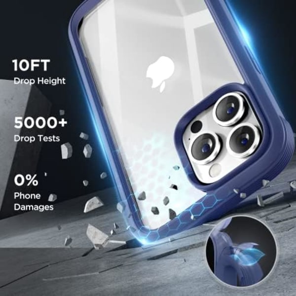 Miracase Glass Series Designad för iPhone 14 Pro Max Case 6,7 tum, [2023 Upgrade] Bumper Case med inbyggd 9H härdat glas Scr Gem Blue