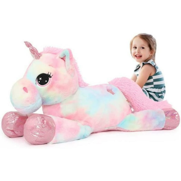 MorisMos Giant Unicorn Gosedjur 32`` Söt mjuk enhörning plyschleksak pink rainbow-pink 43"