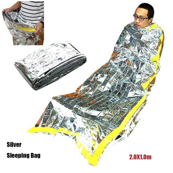 Sovsäck Utomhus Nödtäcke Thermal Håll dig varm SILVER Silver 2.0X1.0m-Sleeing Bag