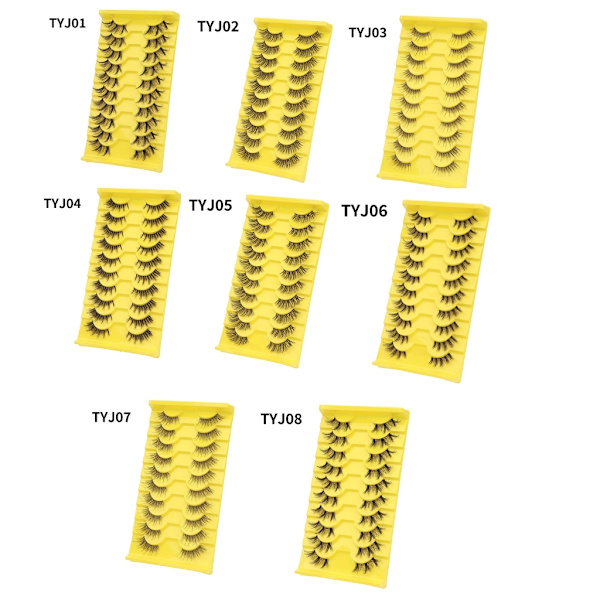 10 par halvfransar med tydliga band Wispy ögonfransar Naturligt utseende 3-fransar Korta Cat-Eye-fransar falska-ögonfransar D