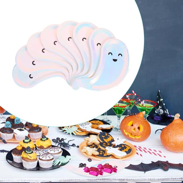 8 stk Halloween Spøkelseform papirtallerkener sett