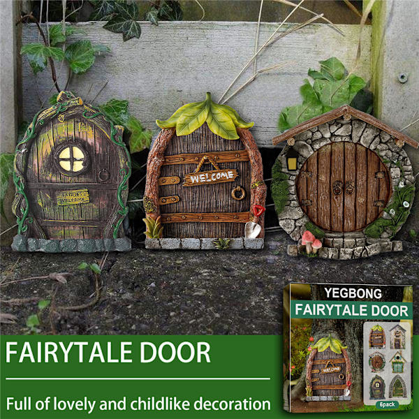 Fairy Door Set med 6 Miniature Gnome Door Set Pixie Miniature 3