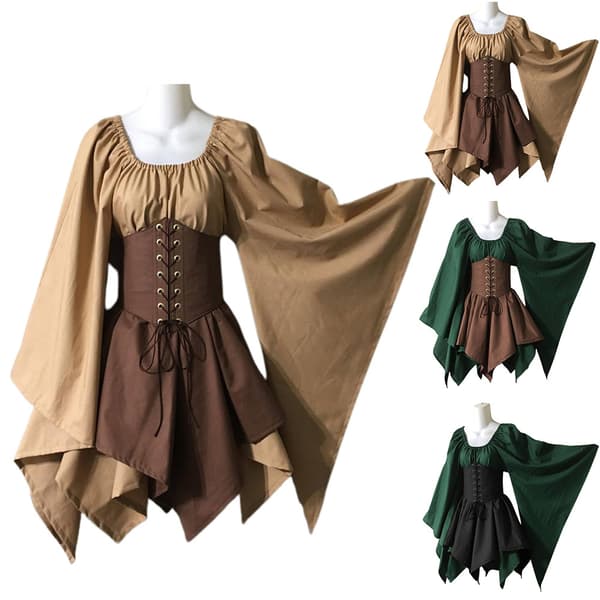 Renässans medeltida klänning Karnevalsklänning maskeradbalsfest dark green+dark khaki M