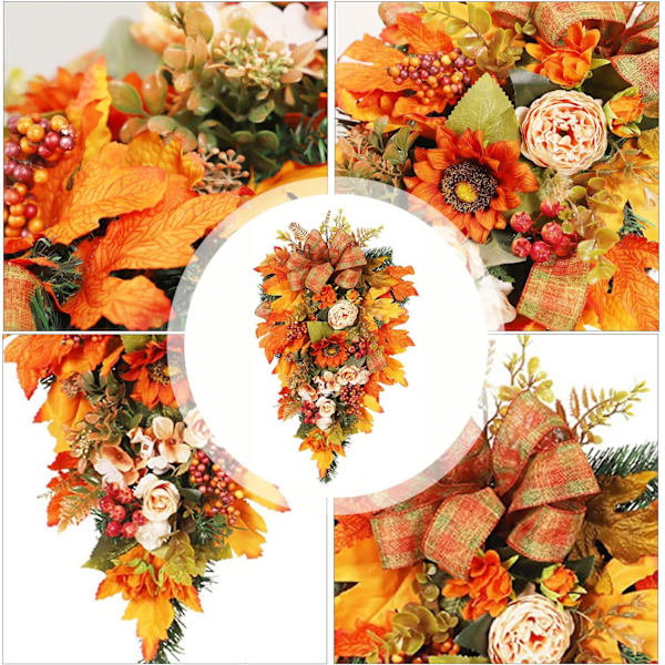 Höstskördekrans dekorativ krans 50*33 cm krans med höstlöv Faux solros Thanksgiving jul Halloween dekoration
