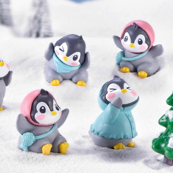 1 sæt miniaturedukke bærbar model pingvinfigur realistisk minitallerkensæt