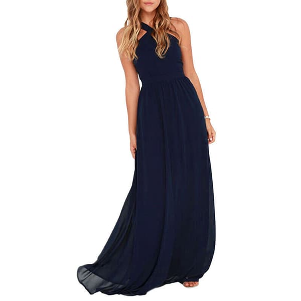 Damekjole Cross Halter Off Shoulder Brudepikekjole Lang Maxi Royal Blue S