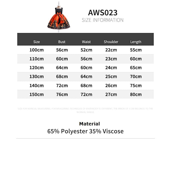 Tjejer Halloween Klänning Semester Casual Häxa Pumpa Cosplay kostym för barn AWS023 Set A Size 110