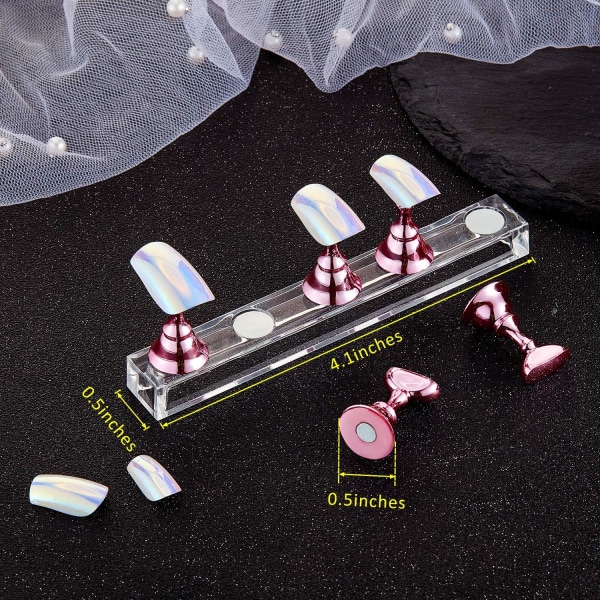 (Rosa) 2st Akryl Nail Display Set Fingertop Practice Stand Mag