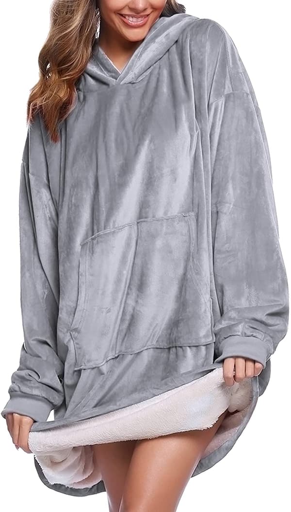 Oversized hoodie-genser teppe med gigantisk hette foran
